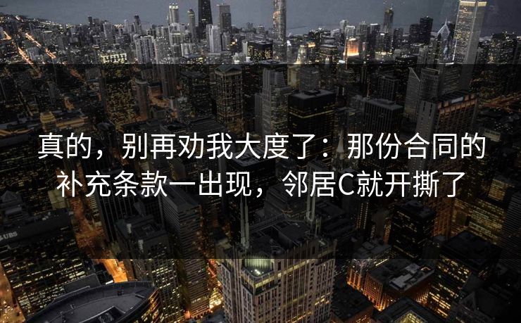 真的，别再劝我大度了：那份合同的补充条款一出现，邻居C就开撕了